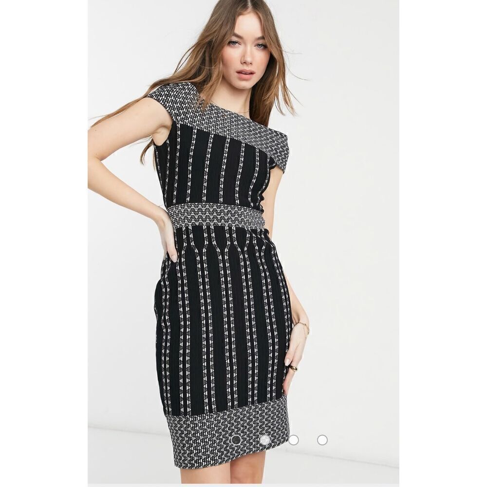 NWT Ted Baker Black White Striped Jacquard Bodycon Dress Size 1 ( USA Size4)